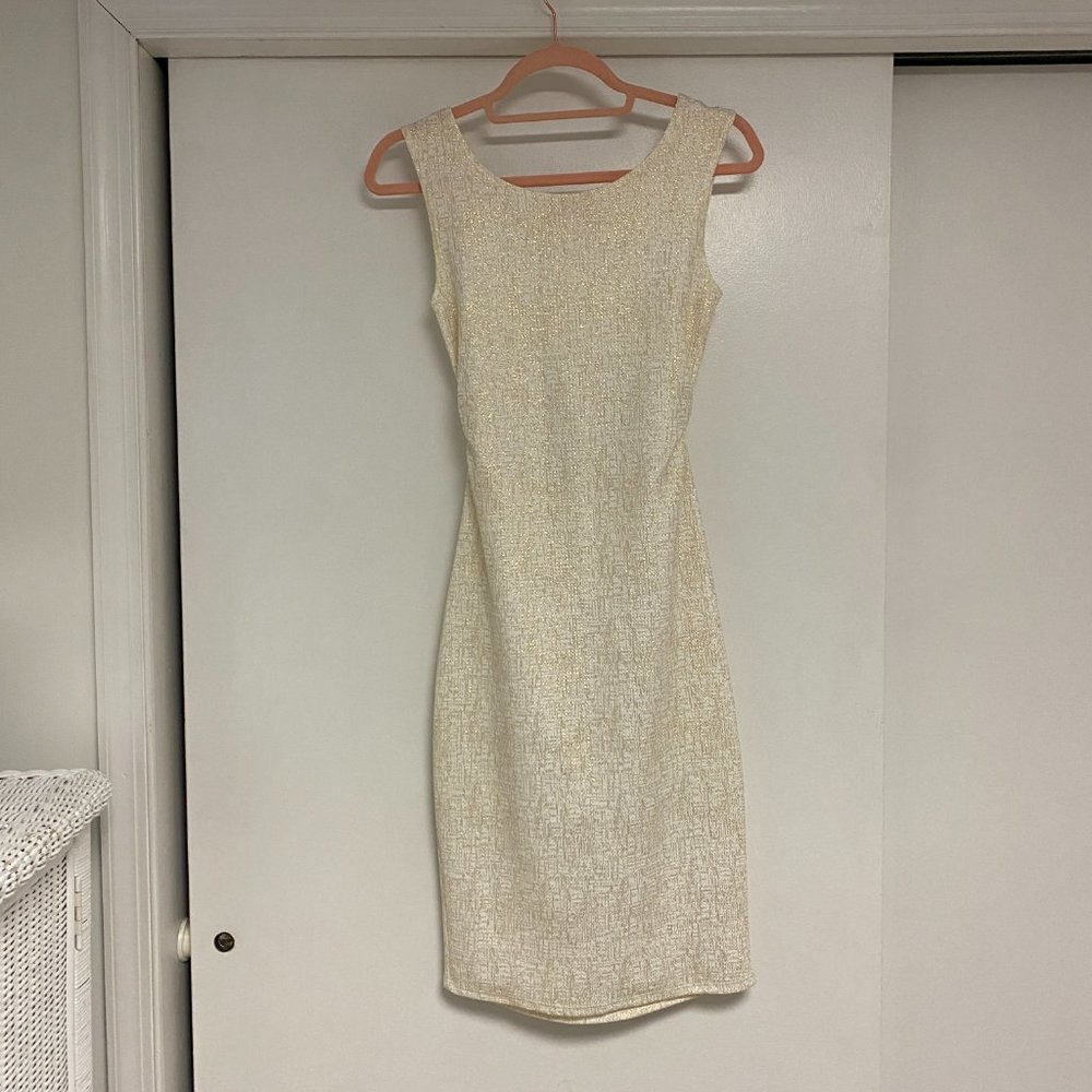 Out of Order White and Gold Dress, size M